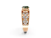 Pave Engagement Ring Setting for Fancy Green Round Cut Center with Curved Accent Rows, Openwork and Prong Head in Rose Gold