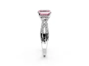 3 Stone Engagement Ring Setting for Fancy Pink Asscher Cut Center with Pave Split Shank and Prong Head in Sterling Silver