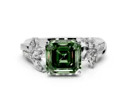 Floral Engagement Ring Setting for Fancy Green Asscher Cut Center with Trailing Marquise Accents and Prong Head in Sterling Silver