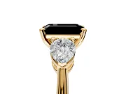 3 Stone Engagement Ring Setting for Fancy Black Emerald Cut Center with Large Pear-Shaped Accents and Prong Head in Yellow Gold