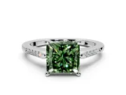 Solitaire Engagement Ring Setting for Fancy Green Princess Cut Center with Channel Accents and Prong Head in White Gold