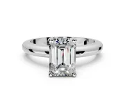 Solitaire Engagement Ring Setting for Emerald Cut Center with Wire Band and Prong Head in Sterling Silver