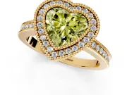 Halo Engagement Ring Setting for Fancy Yellow Heart-Shaped Center with Milgrain Halo, Pave Band and Prong Head in Yellow Gold