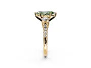 3 Stone Engagement Ring Setting for Fancy Green Marquise Center with Crossover Basket, Pave Band and Prong Head in Yellow Gold