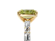 Baguette Engagement Ring Setting for Fancy Yellow Emerald Cut Center with Alternating Bar-Set Band and Prong Head in Yellow Gold