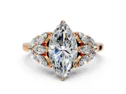 Leaf Cluster Engagement Ring Setting for Marquise Center with Marquise Accents and Prong Head in Rose Gold