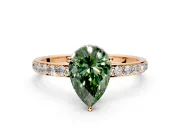 Hidden Halo Engagement Ring Setting for Fancy Green Pear-Shaped Center with Pave Band and Prong Head in Rose Gold