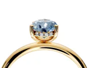 Hidden Halo Engagement Ring Setting for Fancy Blue Pear-Shaped Center with Thin Round-Wire Band and Prong Head in Yellow Gold