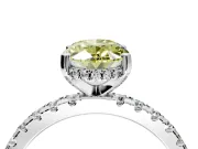 Solitaire Engagement Ring Setting for Fancy Yellow Oval Center with Band of Accents and Prong Head in Sterling Silver