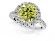 Halo Engagement Ring Setting for Fancy Yellow Round Cut Center with Narrowing Pave Band and Prong Head in Sterling Silver