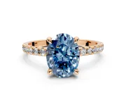 Solitaire Engagement Ring Setting for Fancy Blue Oval Center with Fine Pave Narrow Band and Prong Head in Rose Gold