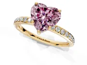 Solitaire Engagement Ring Setting for Fancy Pink Heart-Shaped Center with Fine Pave Band and Prong Head in Yellow Gold