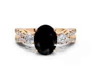 3 Stone Engagement Ring Setting for Fancy Black Oval Center with Pave Split Shank and Prong Head in Rose Gold