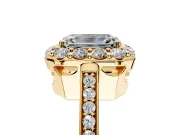 Floral Halo Engagement Ring Setting for Emerald Cut Center with Large Halo Accents and Prong Head in Yellow Gold