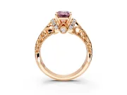 Solitaire Engagement Ring Setting for Fancy Pink Emerald Cut Center with Filigree Accent Basket and Prong Head in Rose Gold