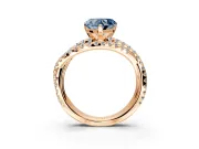 Solitaire Engagement Ring Setting for Fancy Blue Heart-Shaped Center with Woven 3-Strand Pave Band and Prong Head in Rose Gold