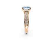 Solitaire Engagement Ring Setting for Fancy Blue Radiant Cut Center with Multi-Row Pave Accents and Basket Head in Rose Gold