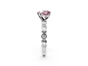 Solitaire Engagement Ring Setting for Fancy Pink Heart-Shaped Center with Beaded Bezel Station Band and Prong Head in Platinum