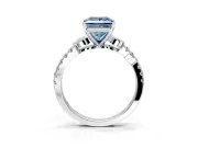 Leaf Motif Engagement Ring Setting for Fancy Blue Princess Cut Center with Pave Band and Prong Head in Platinum