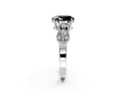 Leaf Engagement Ring Setting for Fancy Black Oval Center with Milgrain Accent Band and Prong Head in Sterling Silver