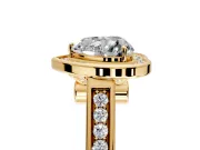 Halo Engagement Ring Setting for Heart-Shaped Center with Outer Bezel Rim, Pave Band and Prong Head in Yellow Gold