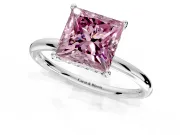Solitaire Engagement Ring Setting for Fancy Pink Princess Cut Center with Plain Band, Open Basket and Prong Head in Sterling Silver