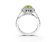 Double Halo Engagement Ring Setting for Fancy Yellow Round Cut Center with Narrow Pave Split Shank and Prong Head in Platinum