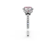 Halo Engagement Ring Setting for Fancy Pink Radiant Cut Center with Openwork Halo, Pave Band and Prong Head in Platinum