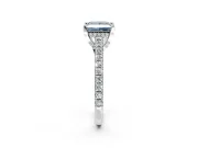 Solitaire Engagement Ring Setting for Fancy Blue Princess Cut Center with Widening Pave Band and Claw Prong Head in Platinum