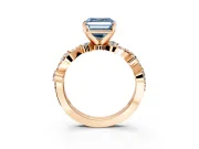 Solitaire Engagement Ring Setting for Fancy Blue Asscher Cut Center with Bar-Station Pave Twist and Prong Head in Rose Gold