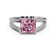 Split Shank Engagement Ring Setting for Fancy Pink Princess Cut Center with Pave Split Shank and Prong Head in Sterling Silver