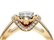Solitaire Engagement Ring Setting for Emerald Cut Center with Wide Band, Pave Collar and Prong Head in Yellow Gold