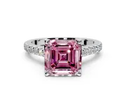 Solitaire Engagement Ring Setting for Fancy Pink Asscher Cut Center with Widening Pave Band and Claw Prong Head in White Gold