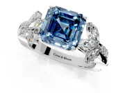 Floral Engagement Ring Setting for Fancy Blue Asscher Cut Center with Trailing Marquise Accents and Prong Head in White Gold