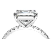 Solitaire Engagement Ring Setting for Asscher Cut Center with Fine Pave Narrow Band and Prong Head in Platinum