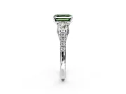 3 Stone Engagement Ring Setting for Fancy Green Asscher Cut Center with Crossover Basket, Pave Band and Prong Head in Platinum