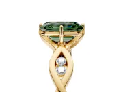 Solitaire Engagement Ring Setting for Fancy Green Emerald Cut Center with Accented Twist Band and Leaf Prong Head in Yellow Gold