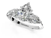 3 Stone Engagement Ring Setting for Pear-Shaped Center with Large Pear-Shaped Accents and Prong Head in Platinum