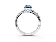 Solitaire Engagement Ring Setting for Fancy Blue Emerald Cut Center with Trailing Leaf Accent Band and Prong Head in Platinum