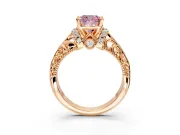 Solitaire Engagement Ring Setting for Fancy Pink Cushion Cut Center with Filigree Accent Basket and Prong Head in Rose Gold