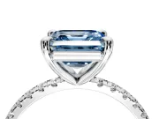 Solitaire Engagement Ring Setting for Fancy Blue Asscher Cut Center with Fine Pave Narrow Band and Prong Head in White Gold