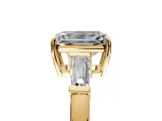 3 Stone Engagement Ring Setting for Emerald Cut Center with Baguette Accents and Prong Head in Yellow Gold