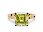 Solitaire Engagement Ring Setting for Fancy Yellow Asscher Cut Center with Tapered Shoulders and Prong Head in Yellow Gold