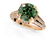 Solitaire Engagement Ring Setting for Fancy Green Round Cut Center with Accented Split Shank and Prong Head in Rose Gold