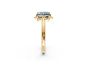 Floral Frame Engagement Ring Setting for Fancy Blue Radiant Cut Center with Accent Clusters and Prong Head in Yellow Gold