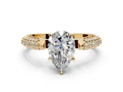 Solitaire Engagement Ring Setting for Pear-Shaped Center with Multi-Row Accents and Prong Head in Yellow Gold