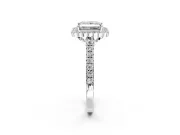 Milgrain Floral Halo Engagement Ring Setting for Princess Cut Center with Pave Band and Prong Head in White Gold