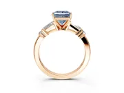 Bar-Set Engagement Ring Setting for Fancy Blue Princess Cut Center with Tapered Baguette Accents and Prong Head in Rose Gold