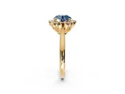 Starburst Halo Engagement Ring Setting for Fancy Blue Round Cut Center with Thin Round-Wire Band and Prong Head in Yellow Gold