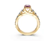 Solitaire Engagement Ring Setting for Fancy Pink Emerald Cut Center with Graduated Shared Prongs and Prong Head in Yellow Gold